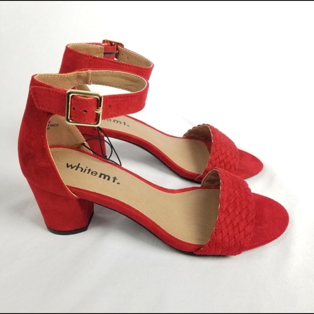 White Mt Emerie Block Heel Ankle Strap Sandals